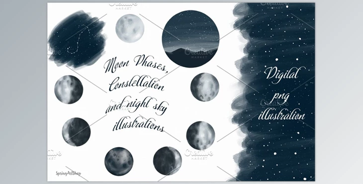 Download Moon Phases and Constellation CreativeMarket-2517893 (PNG, JPG)