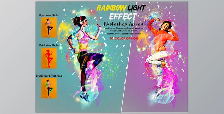 Download Rainbow Light Effect PS Action CreativeMarket-5940257 (ABR, ATN, PAT)