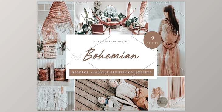 Download 9 x Lightroom Presets, Bohemian CreativeMarket-5960700 (XMP, LRTEMPLATE, DNG, JPG)