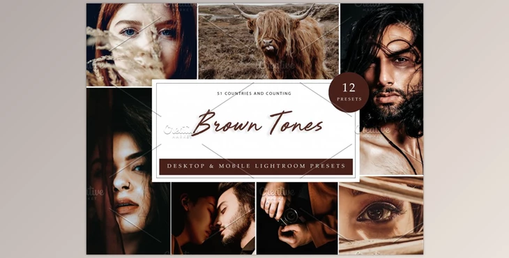 Download 12 x Lightroom Presets, Brown Tones CreativeMarket-5962447 (XMP, DNG, LRTemplate)