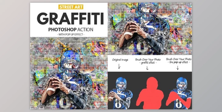 Download Graffiti Effect with Pop Up Photoshop Action By psddude (ABR, PAT, ATN)