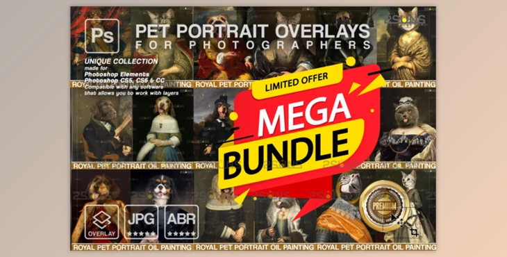 Download MEGA BUNDLE Royal Pet Portrait Templates by 2SUNS (JPG, PNG, ABR)