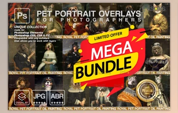 Download <span class='badge badge-warning'>MEGA</span> BUNDLE Royal Pet Portrait Templates by 2SUNS (JPG, PNG, ABR)