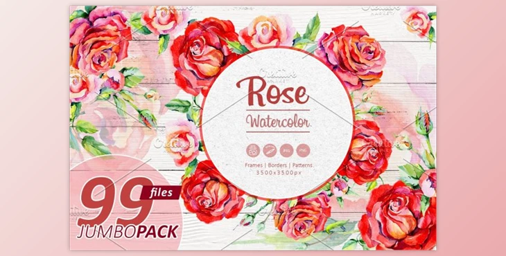 Download Elegant Red Roses PNG Watercolor Set By WatercolorPNG