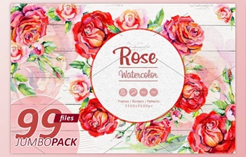 Download Elegant Red Roses PNG Watercolor <span class='badge badge-warning'>Set</span> By WatercolorPNG