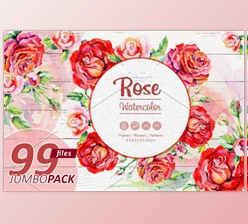 Download Elegant Red Roses PNG Watercolor Set By WatercolorPNG