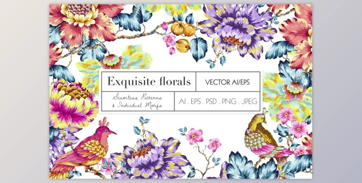 Download Exquisite Floral Print in 2 Repeats By TSTUDIO (PSD, PNG, JPEG, EPS)