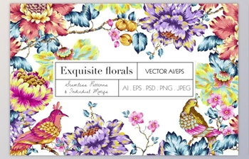 Download Exquisite Floral Print in <span class='badge badge-warning'>2</span> Repeats By TSTUDIO (PSD, PNG, JPEG, EPS)