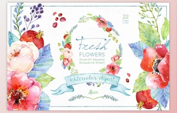 Download Fresh <span class='badge badge-warning'>Flowers</span> Watercolor Pack By Octopusartis (PNG)