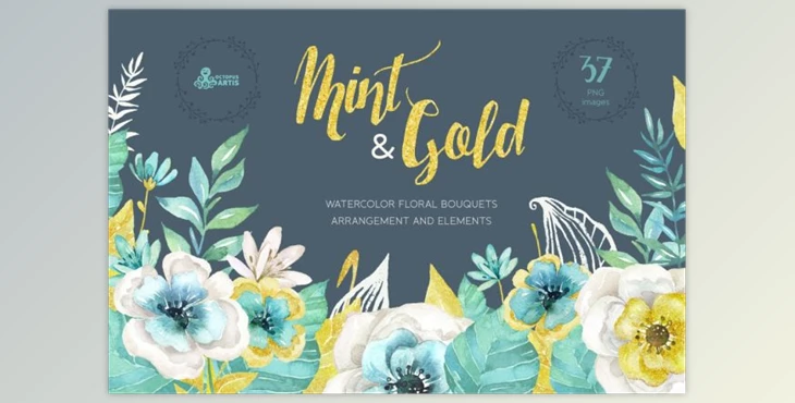 Download Mint & Gold Flowers By OctopusArtis (PNG)