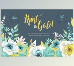 Download Mint & Gold Flowers By OctopusArtis (PNG)