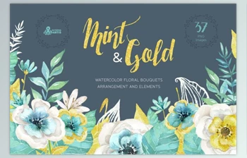 Download Mint & Gold Flowers By OctopusArtis (<span class='badge badge-warning'>PNG</span>)