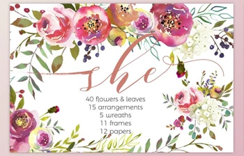 Download Peach Peonies Watercolor Flowers <span class='badge badge-warning'>Set</span> By whiteheartdesign (PNG)