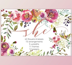 Download Peach Peonies Watercolor Flowers Set By whiteheartdesign (PNG)