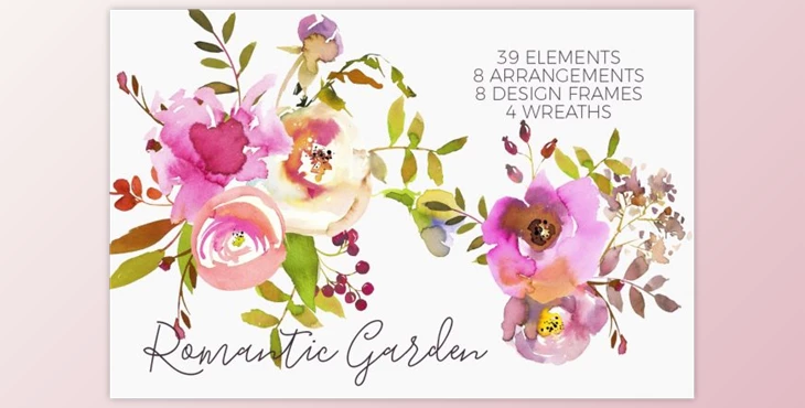 Download Romantic Pink Watercolor Flowers By whiteheartdesign (PNG, JPEG)