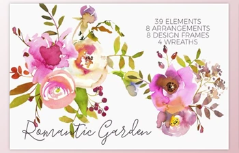 Download Romantic <span class='badge badge-warning'>Pink</span> Watercolor Flowers By whiteheartdesign (PNG, JPEG)