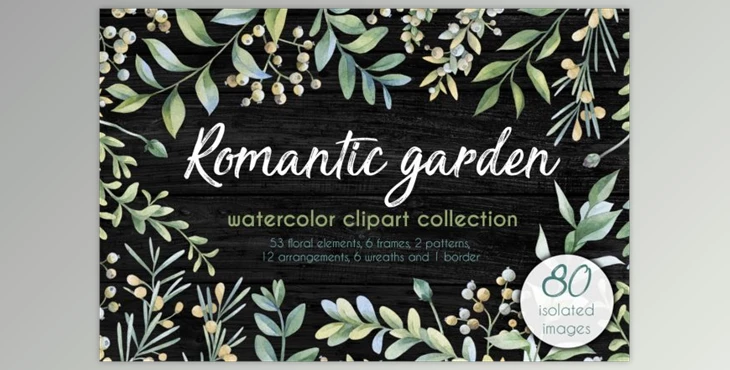 Download Romantic garden. Watercolor cliparts By Anastasia_Koba (PSD)