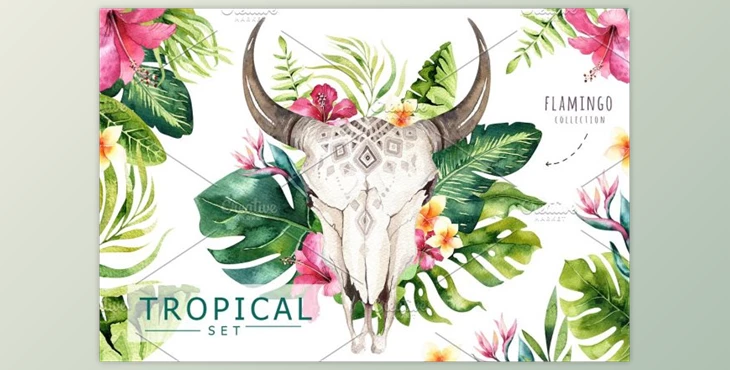 Download Tropical Boho Skulls and Bouquets By Peace ART (PNG, JPG, PDF)
