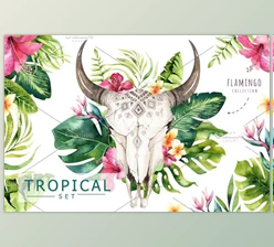 Download Tropical Boho Skulls and Bouquets By Peace ART (PNG, JPG, PDF)