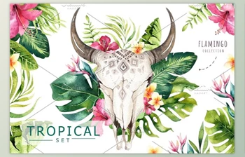 Download <span class='badge badge-warning'>Tropical</span> Boho Skulls and Bouquets By Peace ART (PNG, JPG, PDF)