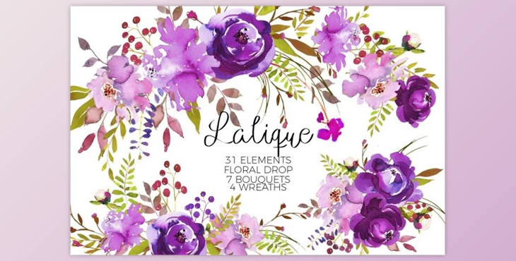 Download Violet Purple Watercolor Flowers By whiteheartdesign (JPEG, PNG)