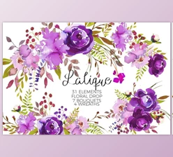Download Violet Purple Watercolor Flowers By whiteheartdesign (JPEG, PNG)