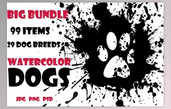 Download Watercolor Dogs set. Big <span class='badge badge-warning'>Bundle</span> By Watercolor & Vector (JPG, PSD, PNG)