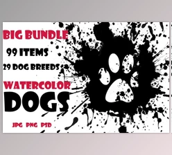 Download Watercolor Dogs set. Big Bundle By Watercolor & Vector (JPG, PSD, PNG)