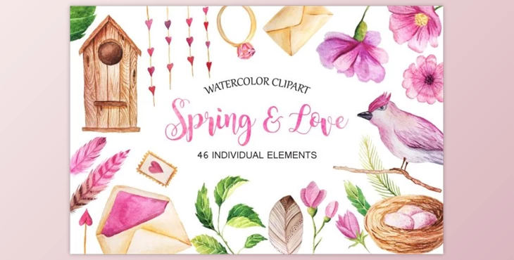 Download Watercolor Spring & Love Set By LarysaZabrotskaya (PNG)
