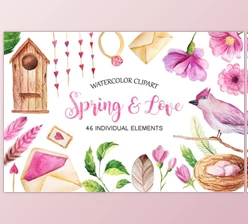 Download Watercolor Spring & Love Set By LarysaZabrotskaya (PNG)