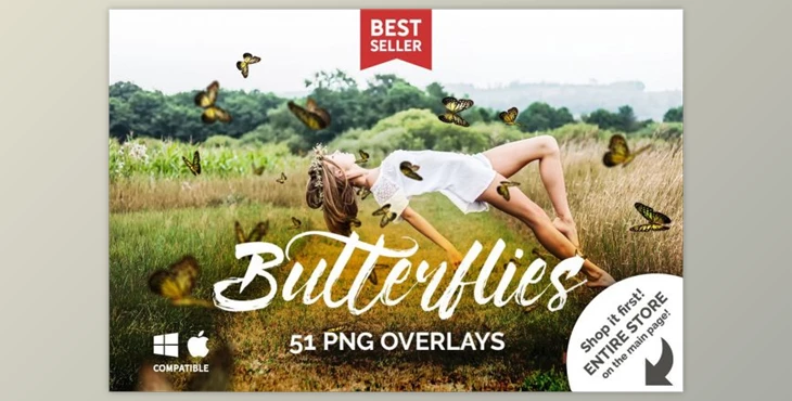 Download 21 Butterflies Photoshop Overlays By PhotoEffects.Store
