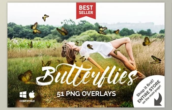 Download 21 Butterflies <span class='badge badge-warning'>Photoshop</span> Overlays By PhotoEffects.Store