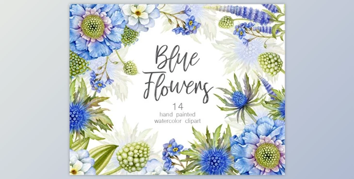 Download Blue Watercolor Floral Clipart PNG By Mary