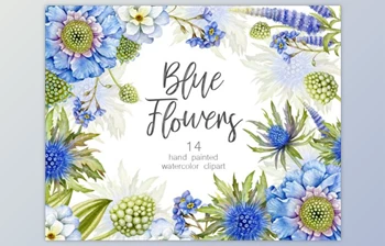 Download <span class='badge badge-warning'>Blue</span> Watercolor Floral Clipart PNG By Mary