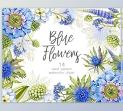 Download Blue Watercolor Floral Clipart PNG By Mary