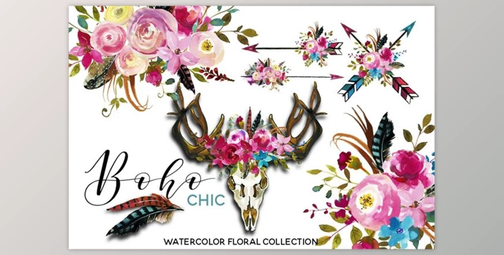 Download Boho Chic Pink Watercolor Flowers By whiteheartdesign (PNG, JPG)