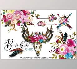 Download Boho Chic Pink Watercolor Flowers By whiteheartdesign (PNG, JPG)