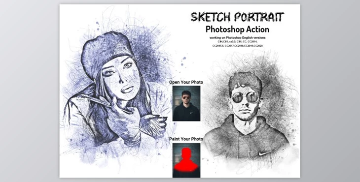 Download Sketch Portrait Photoshop Action V-2 By Studio Retouch