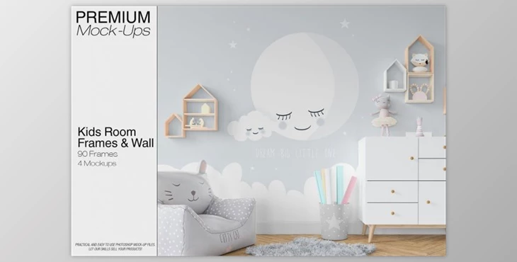 Download Kids Room – Wall & 90 Custom Frames By mock-ups (PSD, JPG)