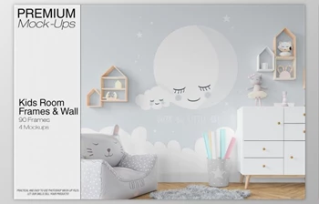 Download <span class='badge badge-warning'>Kids</span> Room – Wall & 90 Custom Frames By mock-ups (PSD, JPG)