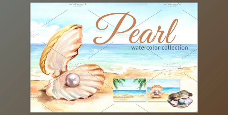 Download Pearls. Watercolor collection By Daria Ustiugova (PSD, JPG)
