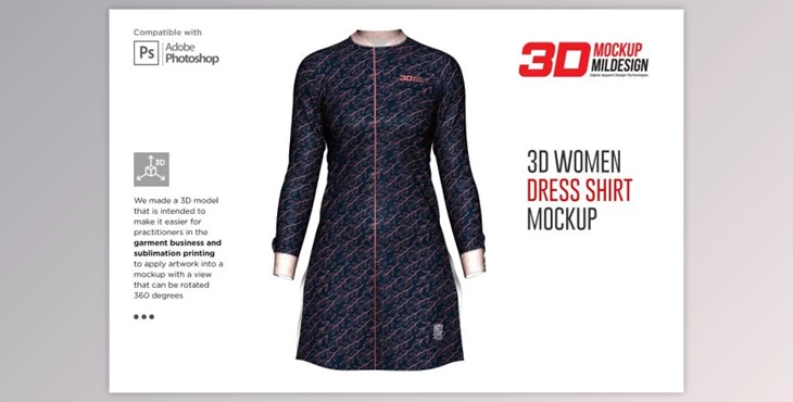 Download 3D Women Dress Shirt LS Mockup By Mildstudio (PSD)