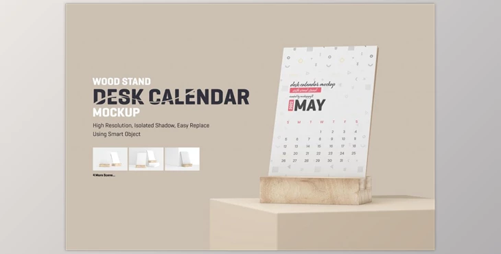 Download Desk Calendar With Wood Stand Mockup By ToaSin Studio