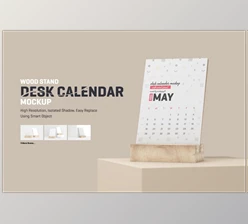 Download Desk Calendar With Wood Stand Mockup By ToaSin Studio