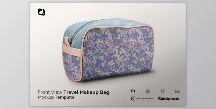 Download Front View Travel Makeup Bag Mockup By Designertale (PSD)