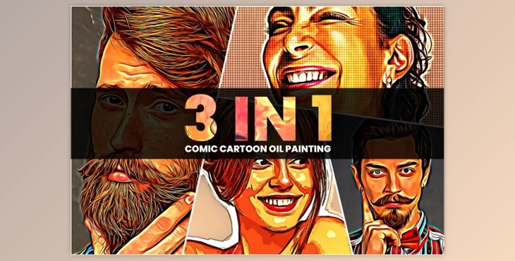 Download 3 in 1 Comic Cartoon Oil Painting By U_Design (ATN)