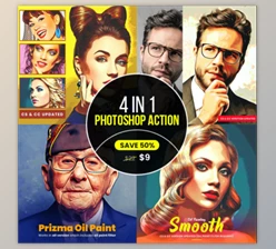 Download 4 in 1 Cartoon Oil Painting PS Action Bundle By U Design (ATN)