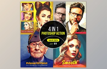 Download 4 in 1 Cartoon Oil Painting PS Action <span class='badge badge-warning'>Bundle</span> By U Design (ATN)