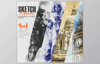 Download 4-in-1 Sketch Master Photoshop Action <span class='badge badge-warning'>Bundle</span> By IndWorks (ABR, PAT, ATN)