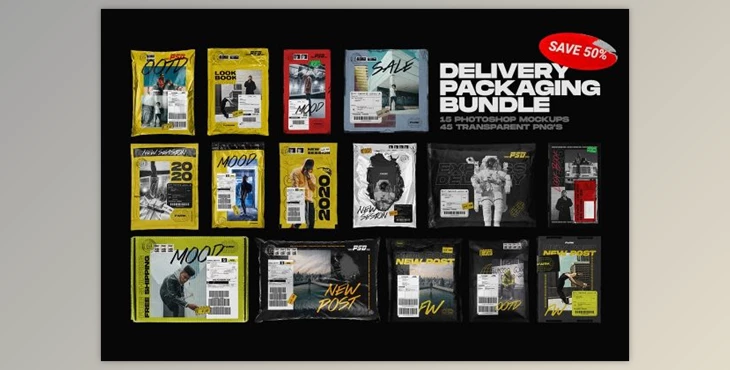 Download Delivery Packaging Mockup Bundle (PNG, PSD, PDF)